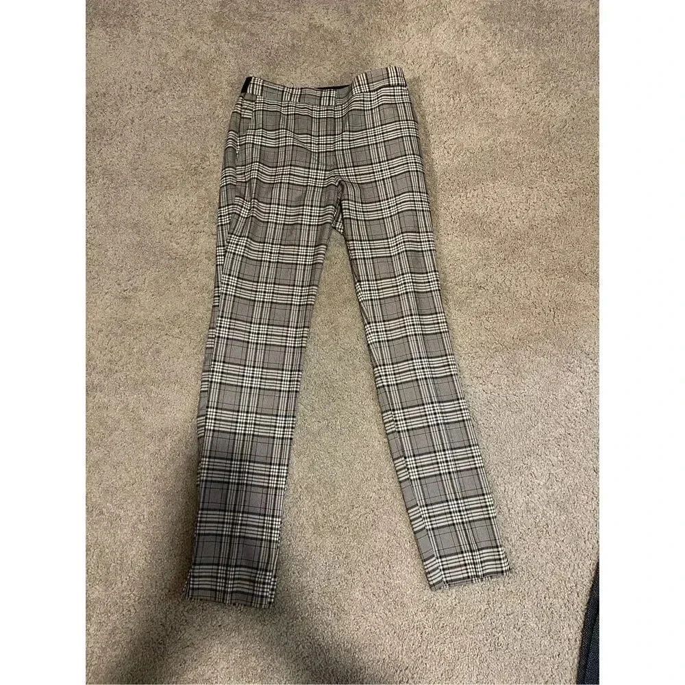 Zara Women's XS‎ Black Check Chino Pants Elastic Waist Casual